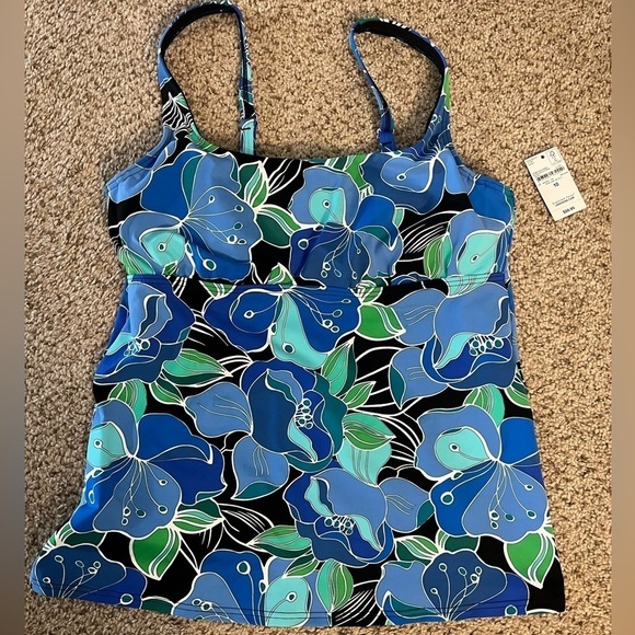 New Lands End Tankini Black Deco Floral with Underwire Bra women’s 10 - Picture 9 of 10